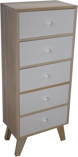 Mobiletto con 5 cassetti King Home in legno di paulownia bianco opaco
