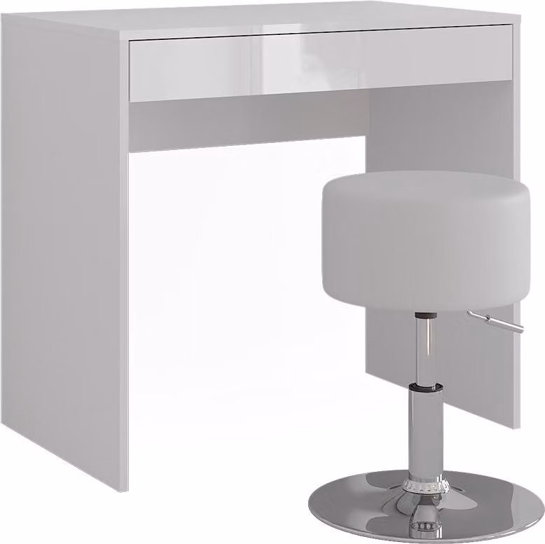 Tavolo da toeletta Vicco Sherry Bianco/Bianco lucido 81.4 cm senza specchio, con sgabello, Model 57676