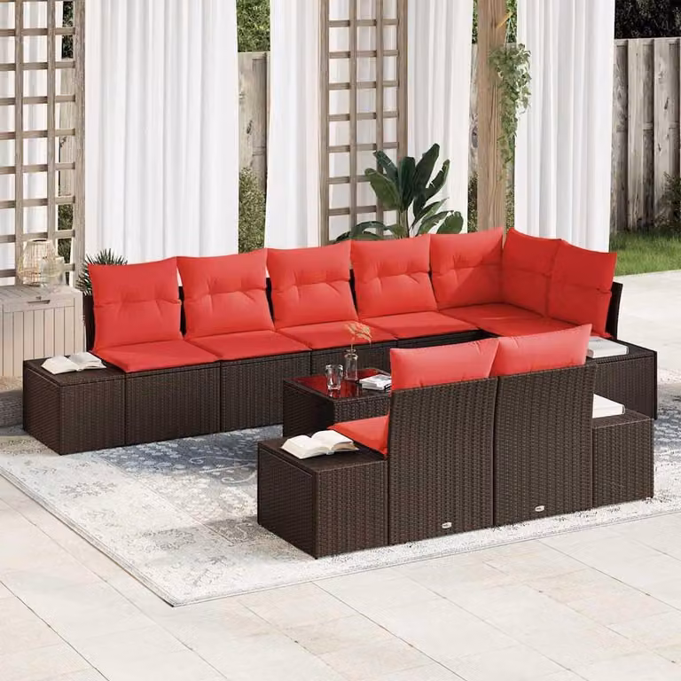 Maison Exclusive - Set di divani da giardino, 9 pezzi, color marrone, in rattan sintetico