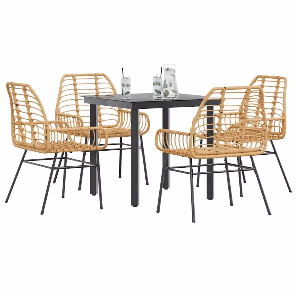 Set da pranzo da giardino vidaXL in polyrattan con tavolo in vetro per 5 persone, design moderno