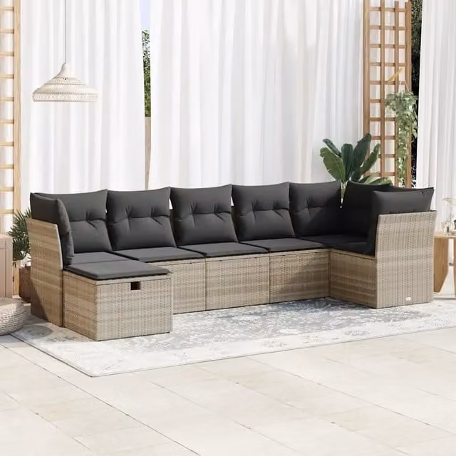 Set Divani da Giardino 7pz con Cuscini Grigio Chiaro Polyrattan 3325308