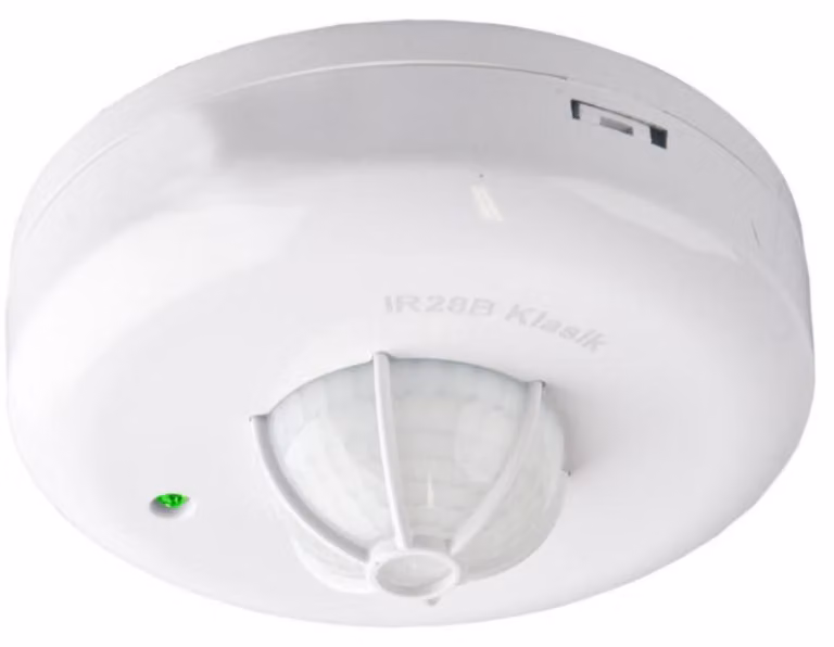 Sensore di movimento bianco, con angolo di rilevamento di 360 gradi, per interni, grado di protezione IP20, adatto per l'installazione a soffitto e compatibile con lampade a LED