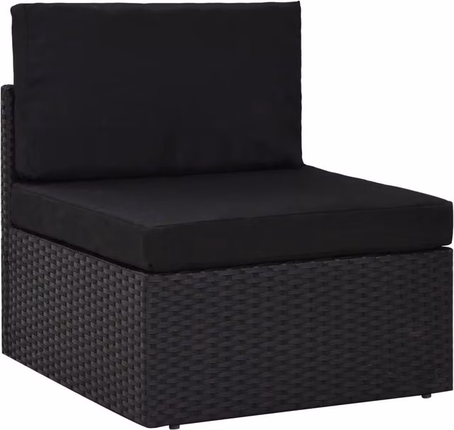 Set da giardino moderno vidaXL composto da 6 pezzi con divani a L, poltrone e tavolino da caffè in rattan nero con cuscini imbottiti e coperture rimovibili