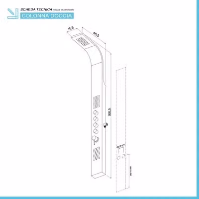 Pannello doccia multifunzione INBAGNO in alluminio nero con 4 funzioni, H: 166,5 cm, L: 46,5 cm, P: 15,5 cm – 2