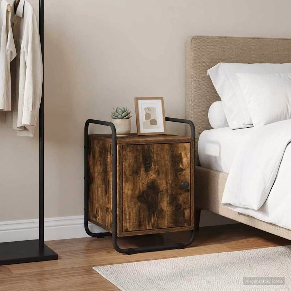 vidaXL Armadio da Notte Moderno in Legno Ingegnerizzato e Metallo, Colore Rovere Fumo e Nero