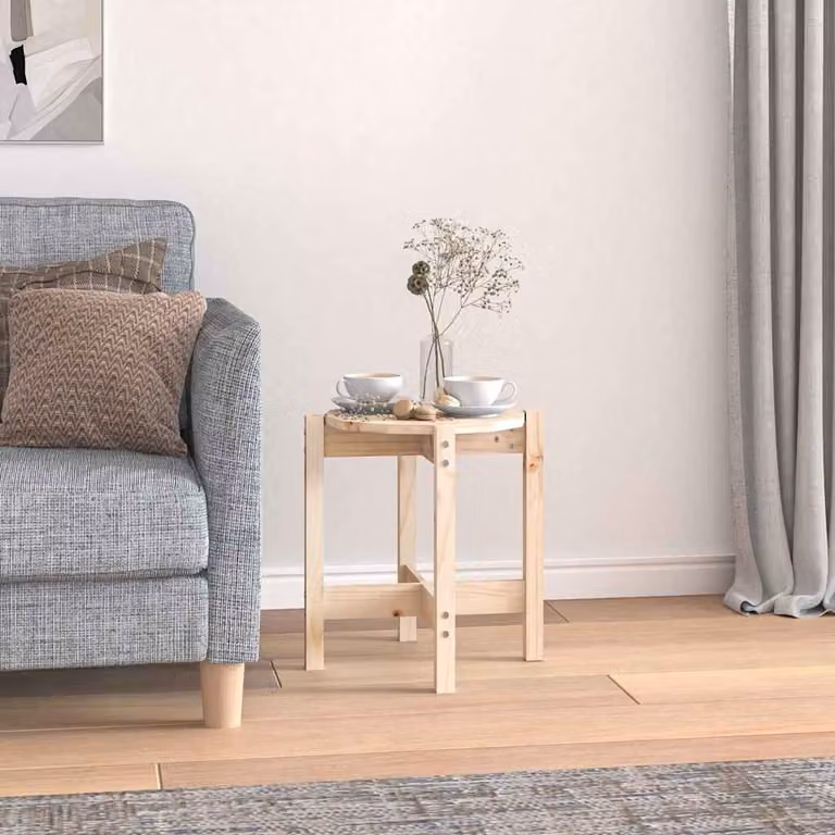 vidaXL Tavolino da Salotto Rotondo in Legno di Pino Naturale Beige L: 42,5 cm, H: 45 cm