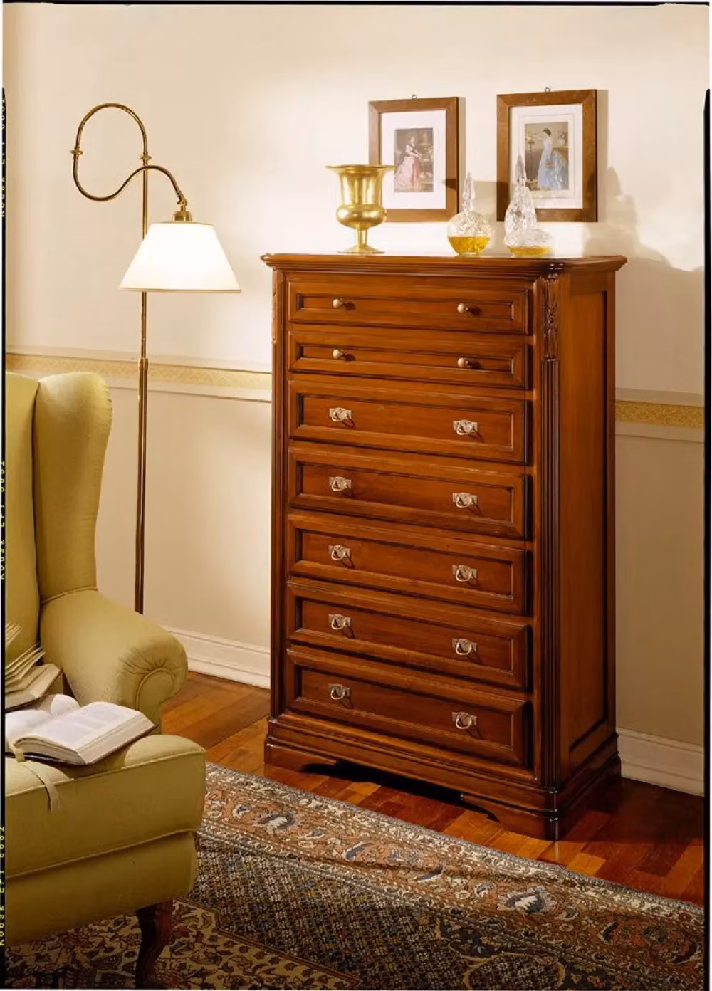 Settimanale classico Mobili 2G con 7 cassetti in legno massello color noce L: 85 cm, P: 42 cm, H: 128 cm – 2