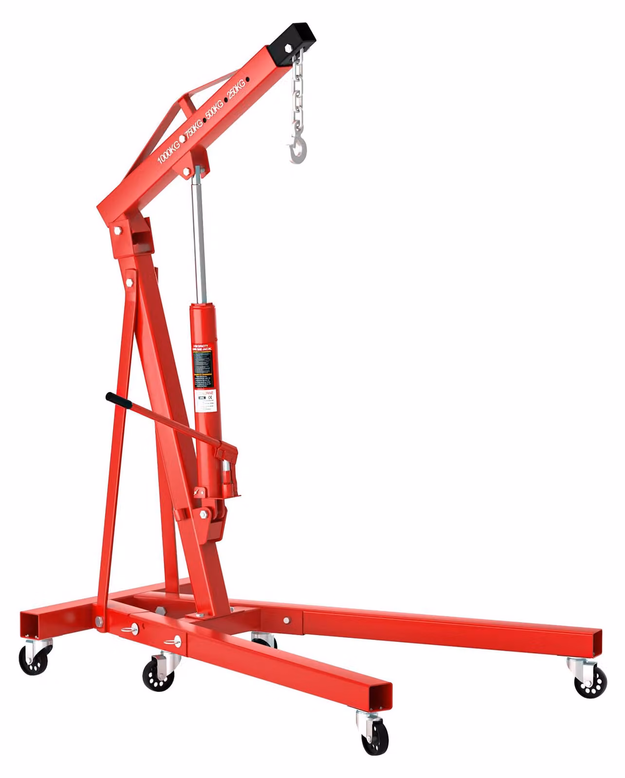 Grua da officina pieghevole - Capacità: 1000 kg - Acciaio legato - Colore: rosso - Argano per motori