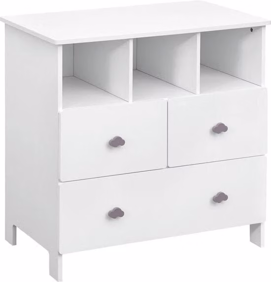 Cassa per Bambini - Cassetto con Ante - Cassetto per Bambino - 3 Ante - Camera da Bambino - MDF - Bianco, 80x48x82 cm