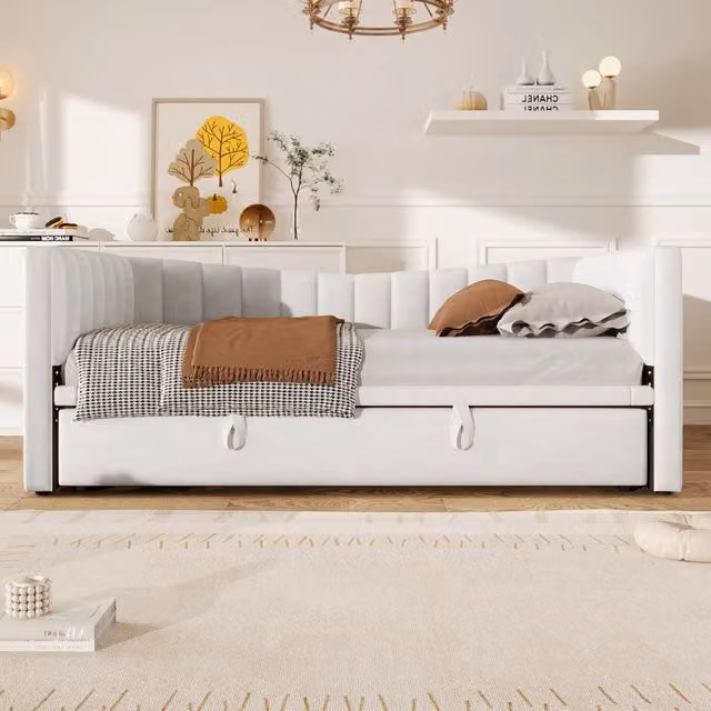 Daybed imbottito WISHDOR in velluto bianco con cassetti, L/P/H: 200 x 90 x 52,3 cm