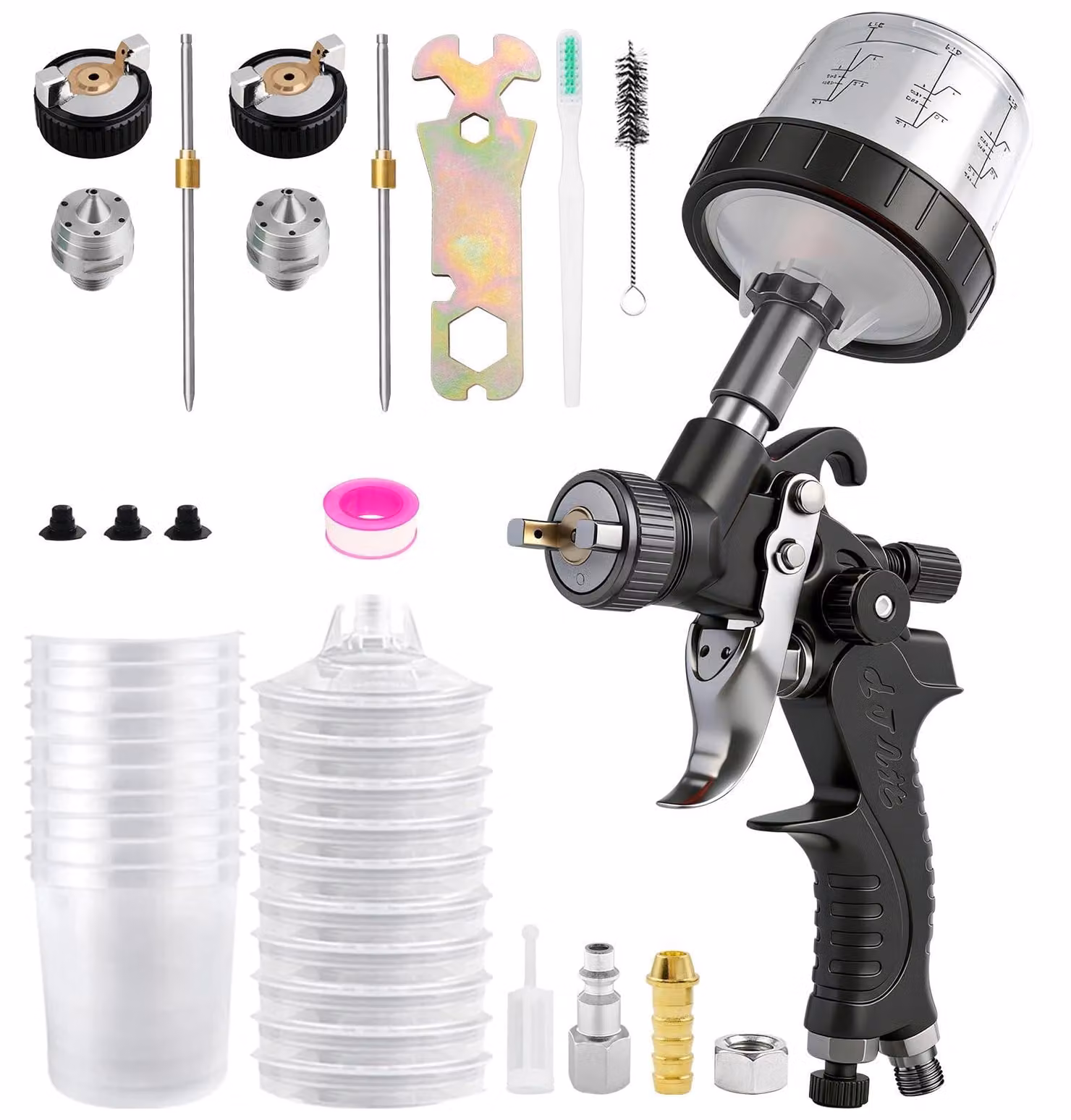 Piccola pistola a spruzzo HVLP, con 2 ugelli da 0,8/1,0 mm, 10 bicchieri monouso da 200 ml per vernice, ideale per mobili e pareti