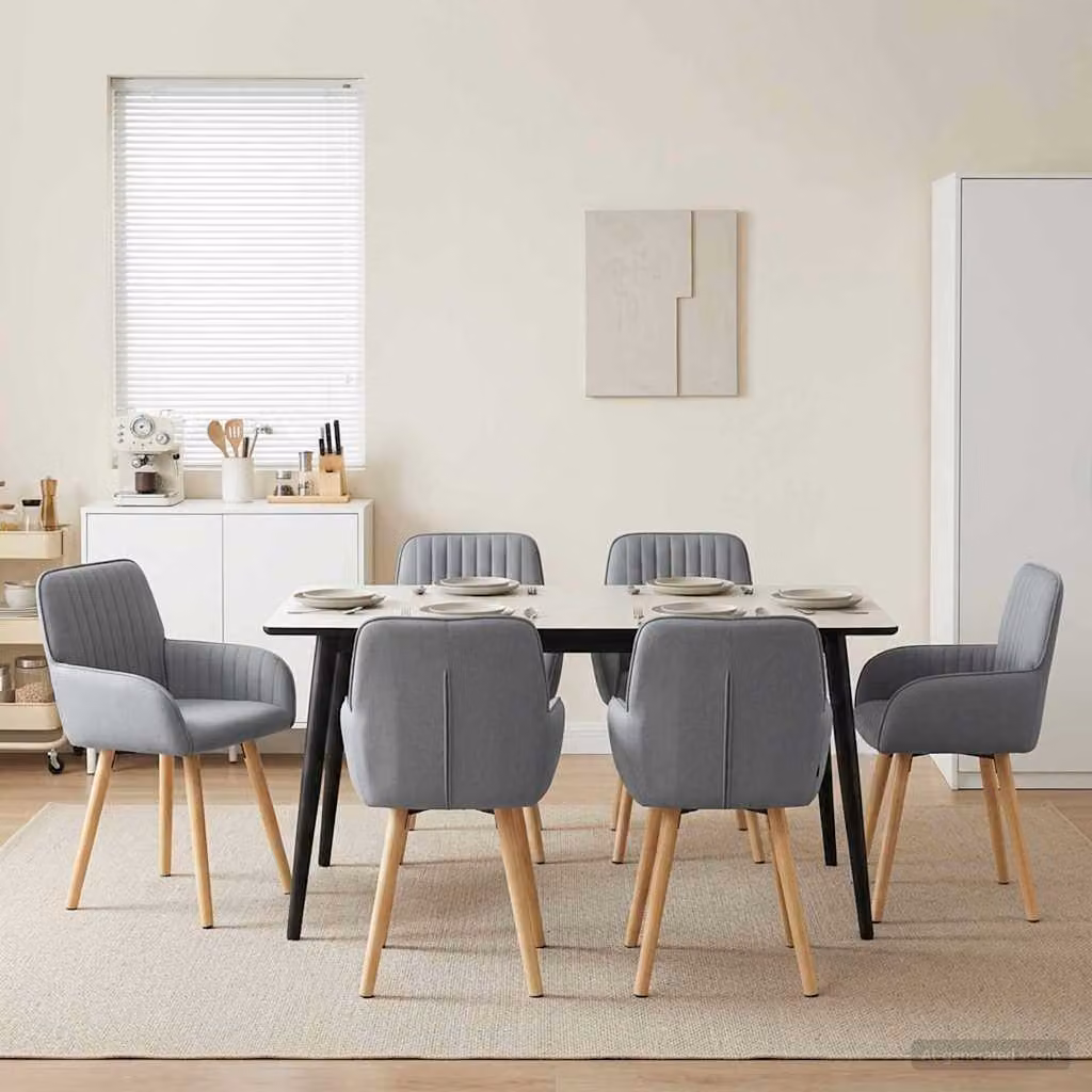 Set di 6 sedie da pranzo vidaXL in tessuto grigio chiaro e legno, L 56,5 x P 50 x H 87,5 cm