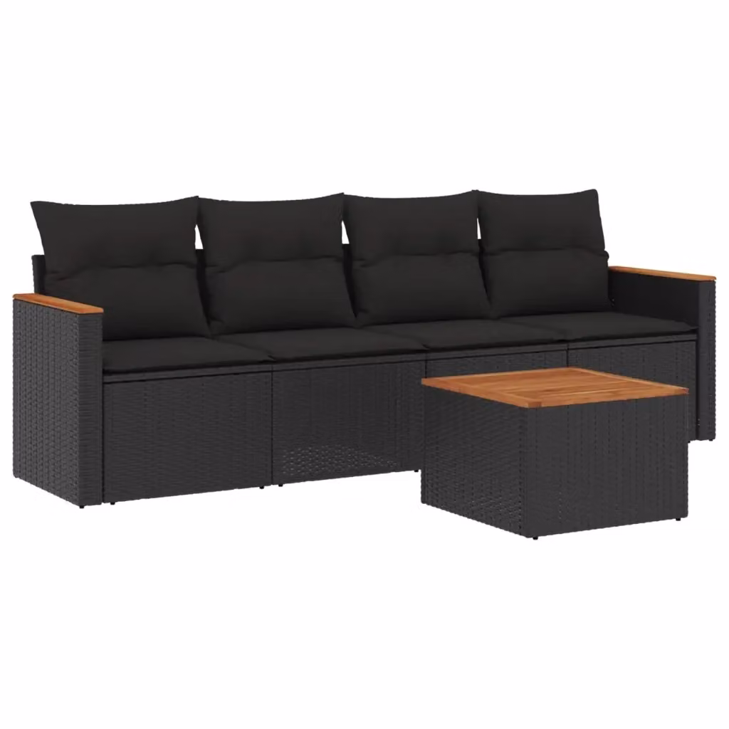 vidaXL Set Divani da Giardino 5 pz in Polyrattan Nero con Cuscini e Tavolino da Esterno – 2