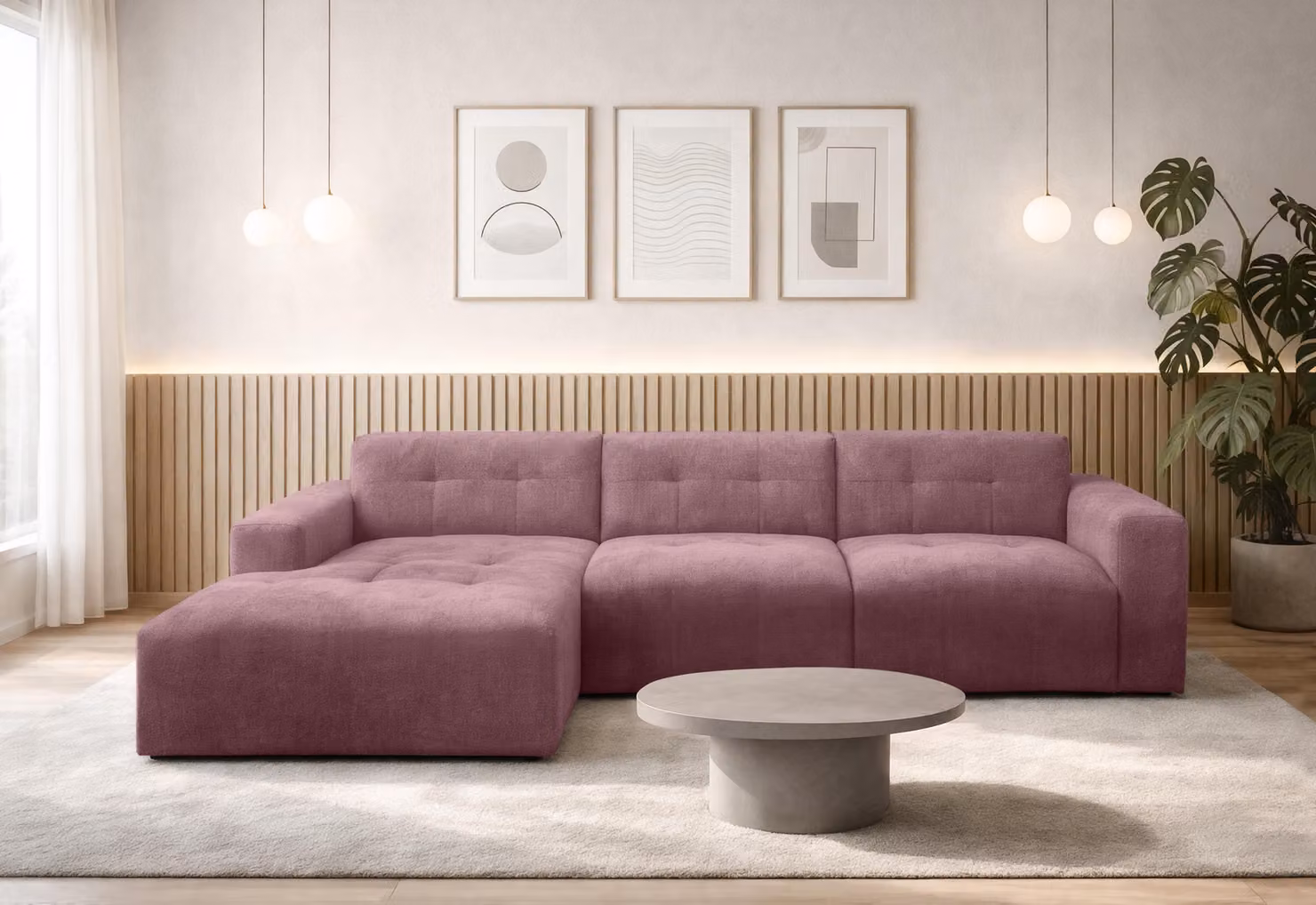 AX LIVING Divano a L Corlu Rosa per soggiorno, lunghezza 310 cm