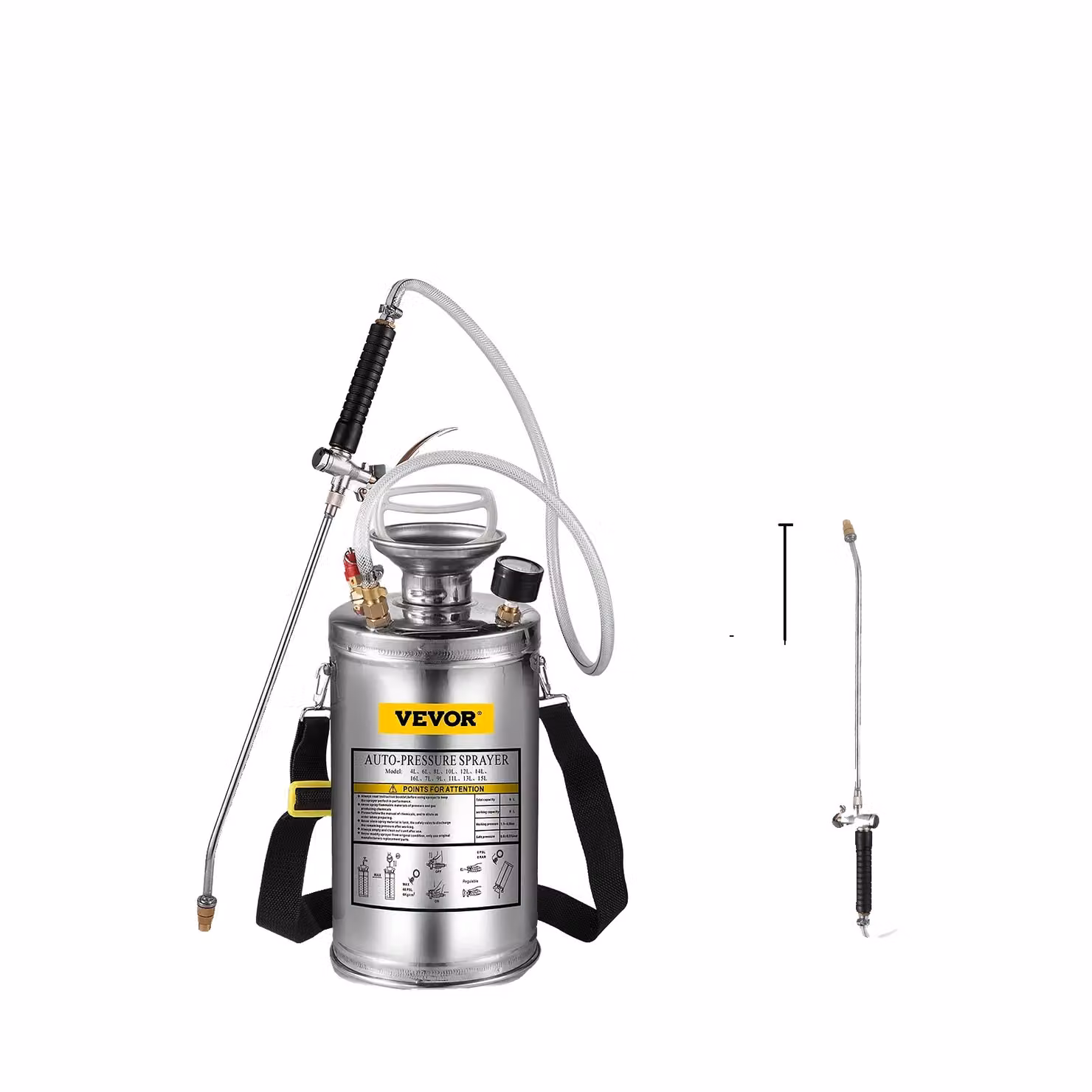 Pistola a spruzzo manuale, acciaio inox, stelo a pistone a grande portata, 6 litri 1,5 galloni