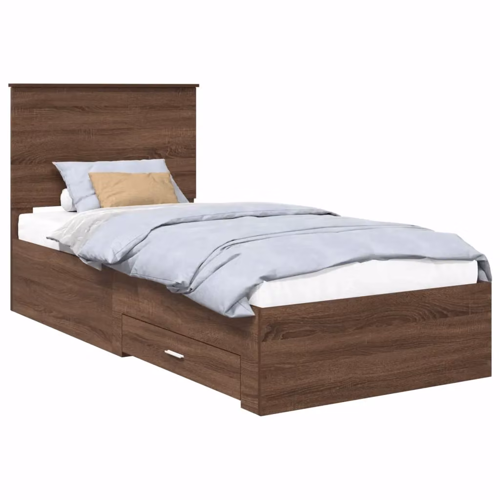 Struttura del letto moderna vidaXL in legno con cassetti, Rovere Marrone e Argento, L/P/H: 80 x 190 cm – 2