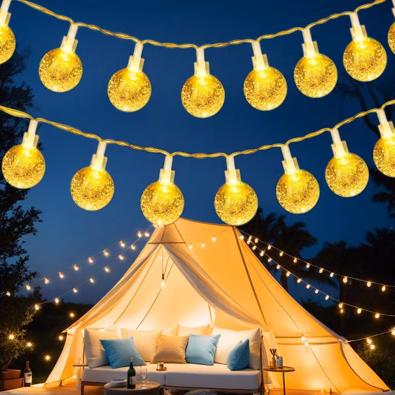 Catena di luci a LED a forma di sfera, lunghezza 6 metri, 40 LED bianco caldo, con timer, grado di protezione IP65