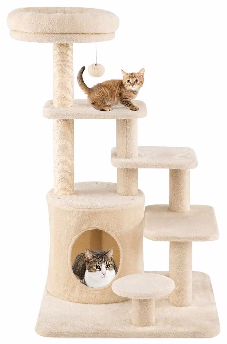 FANTASK: Albero per gatti in legno, con grotta, pali in sisal per graffiare e piattaforme, modello 7