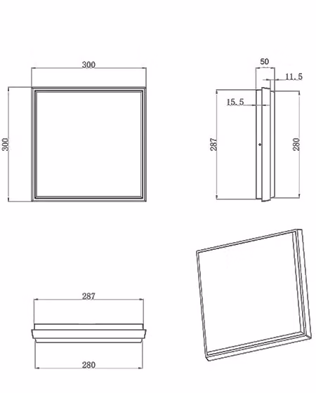 Desdy Plafoniera LED Quadrata 30W 3000K IP54 in Alluminio e Plastica Nero L/P/H: 30 x 30 x 5 cm – 2