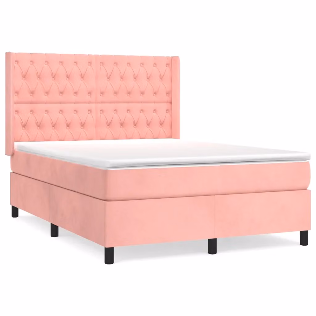 Letto Ibrido vidaXL con Struttura in Legno di Larice e Velluto Rosa e Bianco L/P/H: 200 x 140 x 128 cm – 2