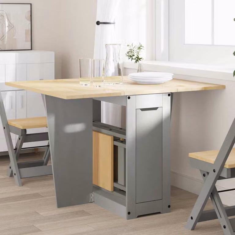 vidaXL Tavolo da Pranzo Estensibile Corona in Legno di Pino Grigio e Marrone con Piano a Farfalla