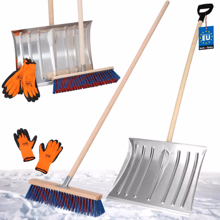 KOTARBAU® Set Pala da neve con manico in legno 137 cm Scopa da strada 43 cm + guanti Pala da neve Spazzaneve Scopa da giardino con manico Pala da neve per esterni Manico in legno per auto per sgombero neve