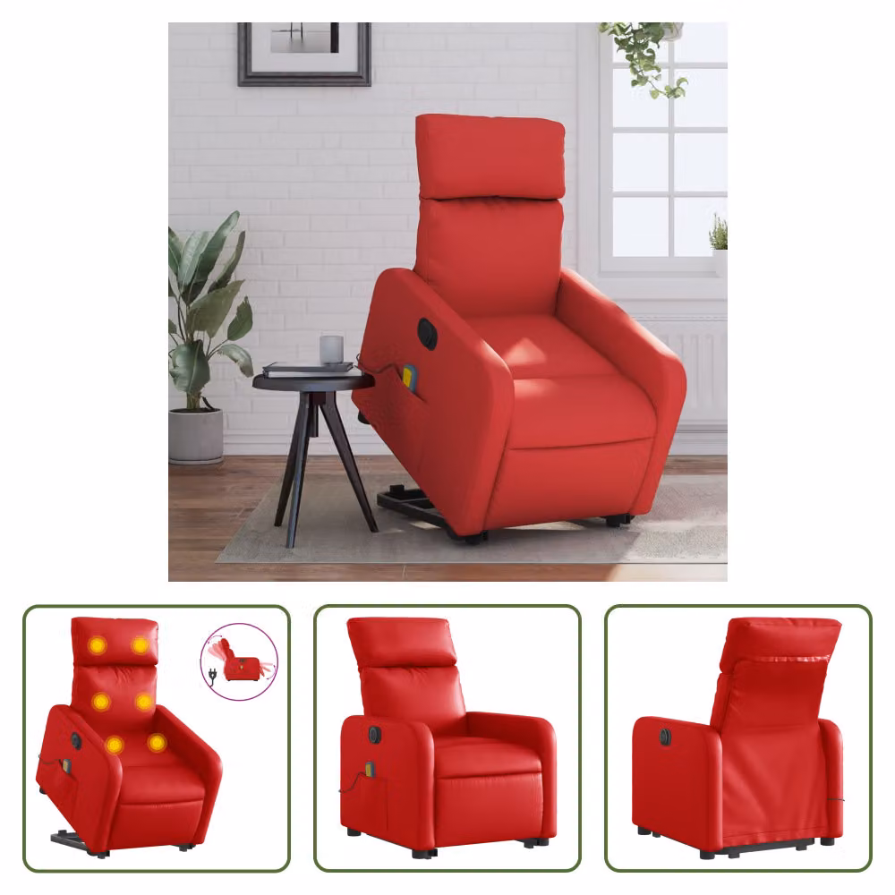The Living Store Sedia massaggiante con supporto in piedi elettrica in ecopelle rossa