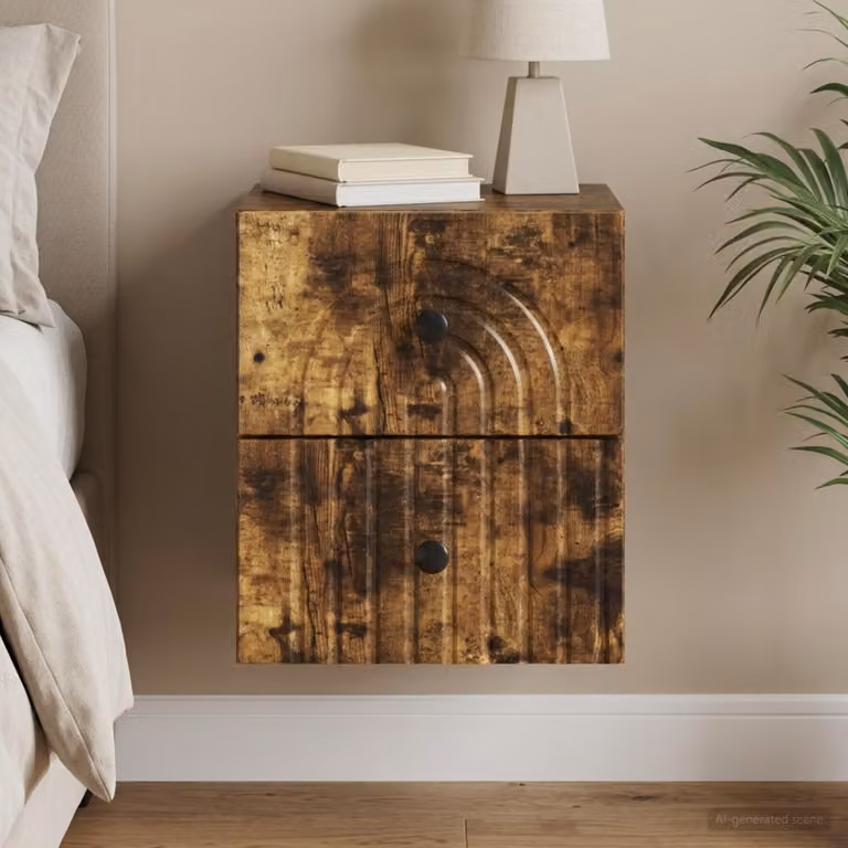 vidaXL Mobiletto da notte sospeso moderno Rovere Fumo L: 33 cm, P: 34,5 cm, H: 40 cm