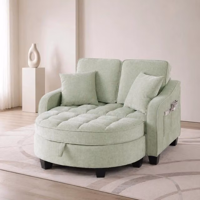 Divano letto trasformabile con pouf contenitore; struttura in eucalipto; ciano HOMVRA
