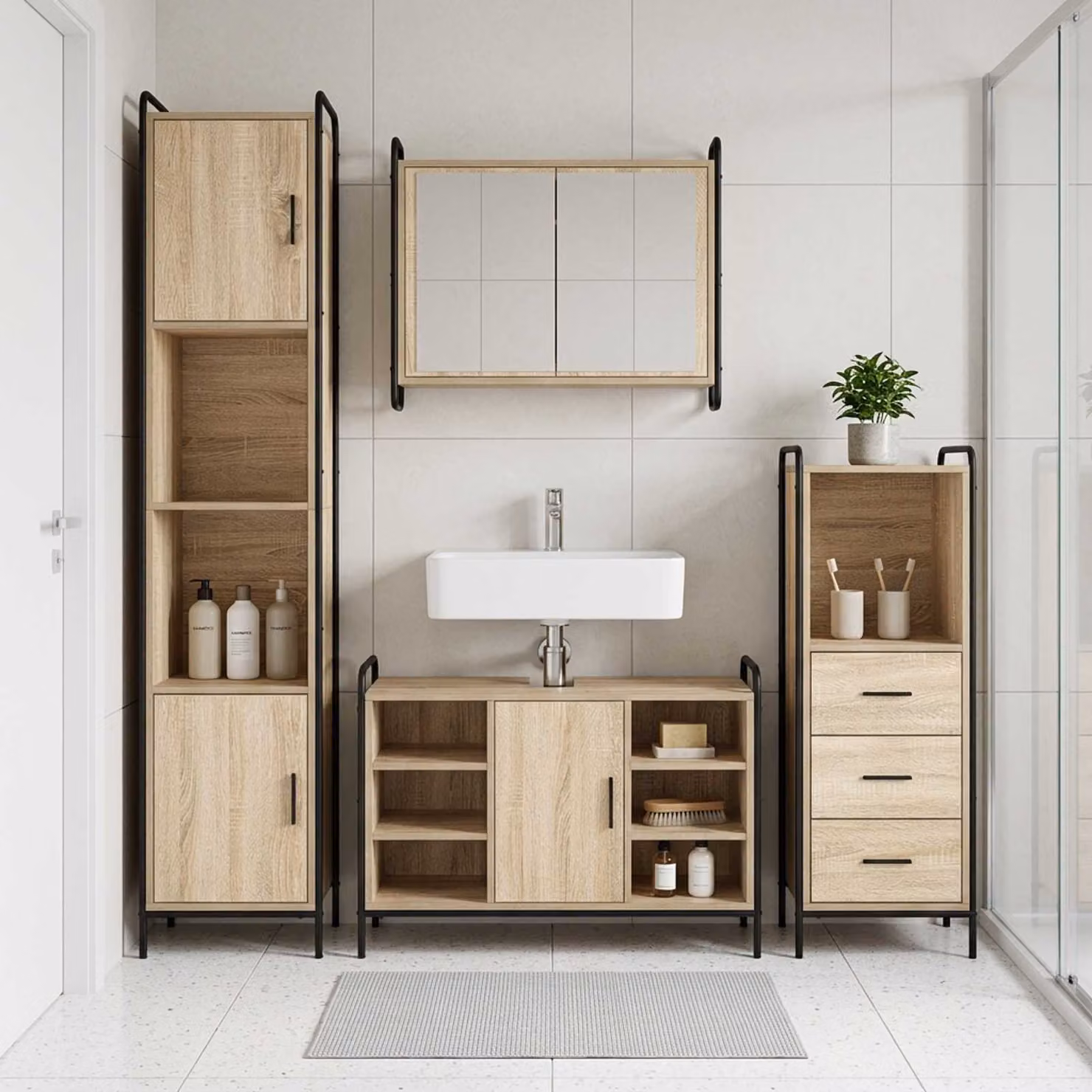vidaXL Set di Armadi da Bagno 4 pz Rovere Sonoma 40 x 36 x 181 cm