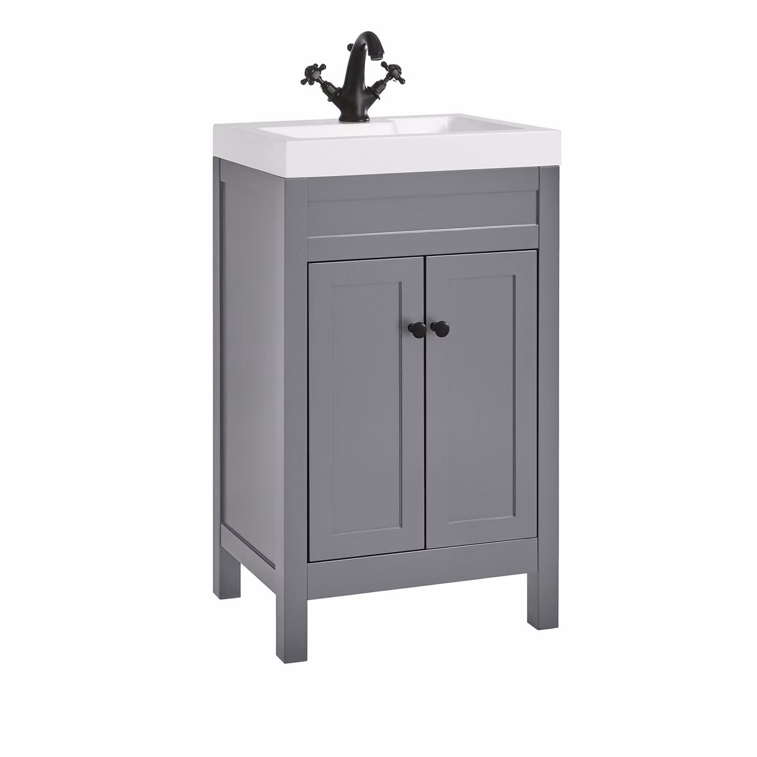 Mobile Bagno Grigio Chiaro da 500mm con Lavabo e Maniglie Classiche Rotonde Nere - Warwick