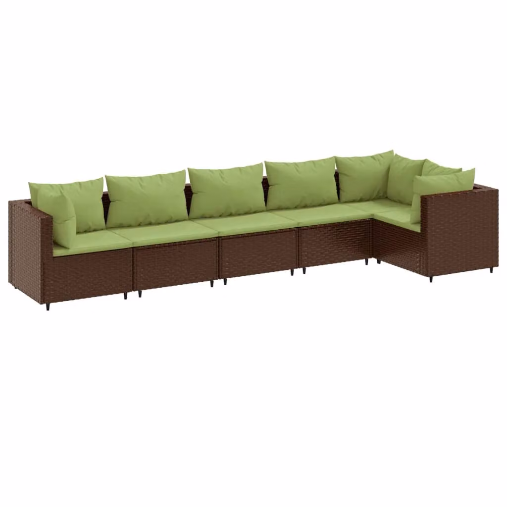 Set Mobili da Giardino 6pz con Cuscini in Polyrattan Marrone