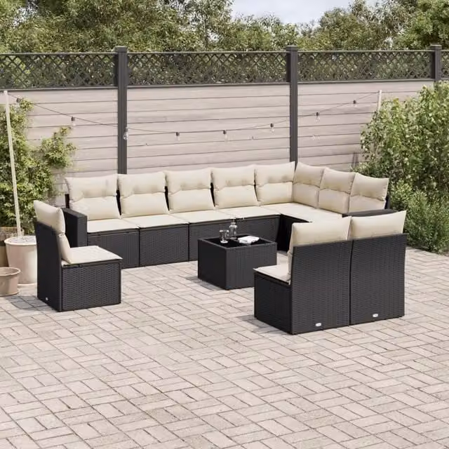 Set Divani da Giardino 11 pz con Cuscini in Polyrattan Nero 3251453