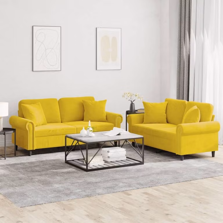 Maison Exclusive - Set divano a 2 posti con cuscini in velluto giallo