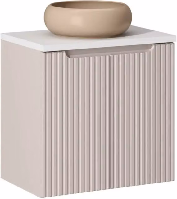 Insieme VANO cachemire e bianco 60cm: mobile sotto lavabo con armadietti + piano per lavabo + lavabo da appoggio marrone cappuccino
