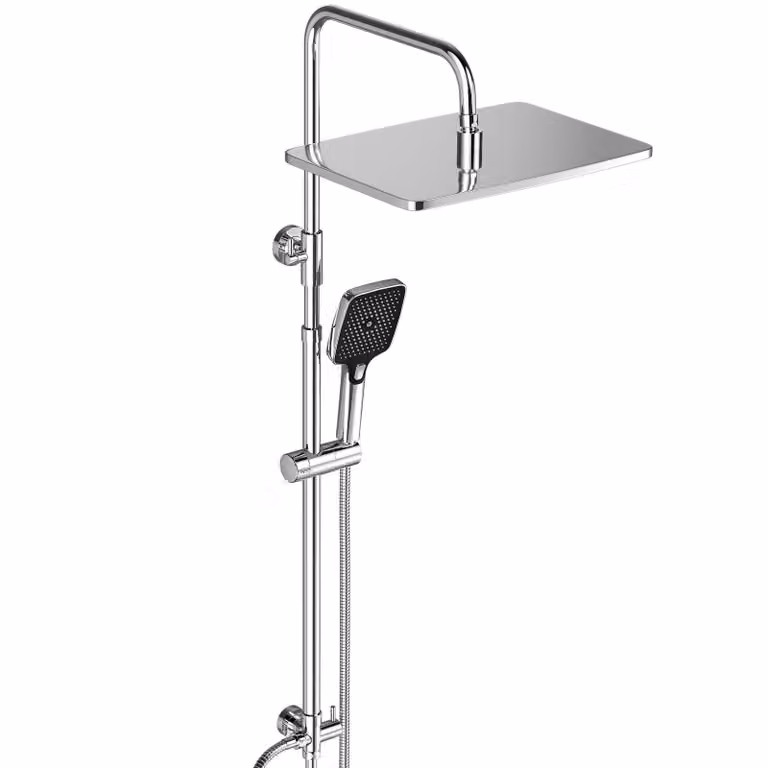 Sistema doccia in acciaio inossidabile JOHO con soffione a pioggia, dimensioni 35x25 cm, finitura cromata, senza miscelatore