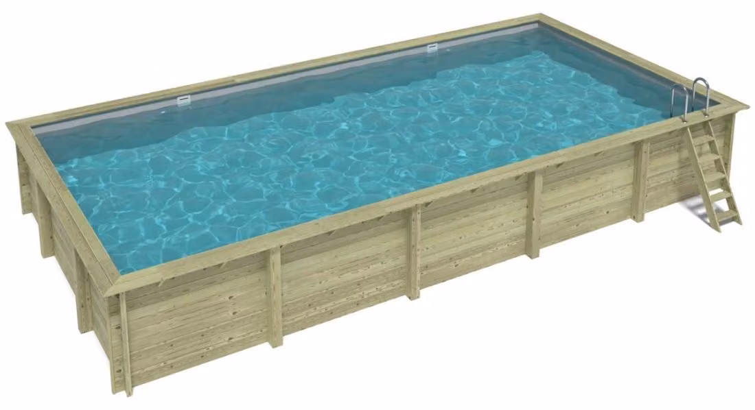 Piscina in legno AQUA 10.2 x 5.2 - H.1.45 m, grigio, Su telaio - senza cementazione