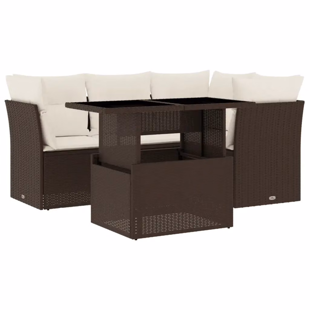 Set Divano da Giardino a L vidaXL 5 pz in Polyrattan Marrone con Cuscini e Tavolino da Esterno – 2