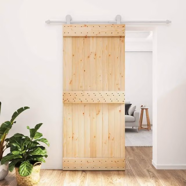 Porta scorrevole minimalist vidaXL in legno e acciaio, colori Naturale e Bianco, L: 90 cm, H: 210 cm