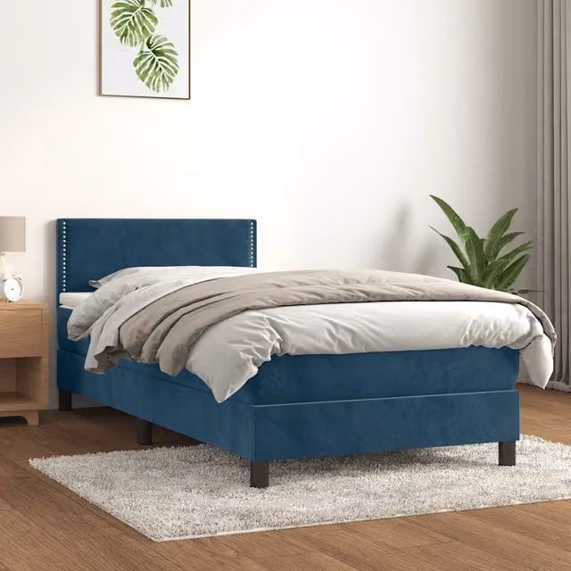 Letto Ibrido con Giroletto a Molle e Materasso vidaXL in Velluto Blu e Bianco L/P: 100 x 200 cm