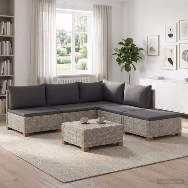 Set Lounge da Giardino a Forma di L vidaXL in Polyrattan con Cuscini Grigi e Tavolino da Esterno – 1