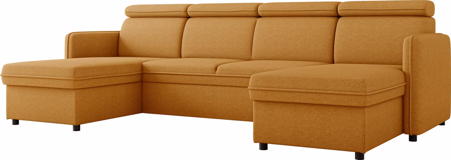 MIRJAN24 Divano componibile Barcelo U, divano ad angolo per soggiorno con due contenitori e funzione letto, poggiatesta regolabili, 284x166x84-96 cm (colore: Enjoy New 12)