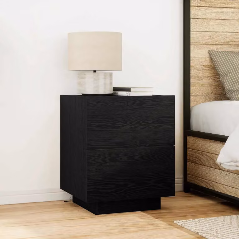 Set di 2 Armadi da Notte vidaXL in Legno MDF Nero Opaco con Illuminazione Integrata, Stile Rustico, L 45 cm x P 40 cm x H 55 cm