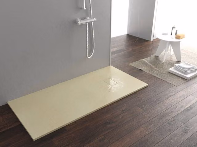 Piatto doccia ultra slim, in smc effetto pietra tortora beige h 2,6cm Sicena Plaget Tortora-Beige,70x100 cm