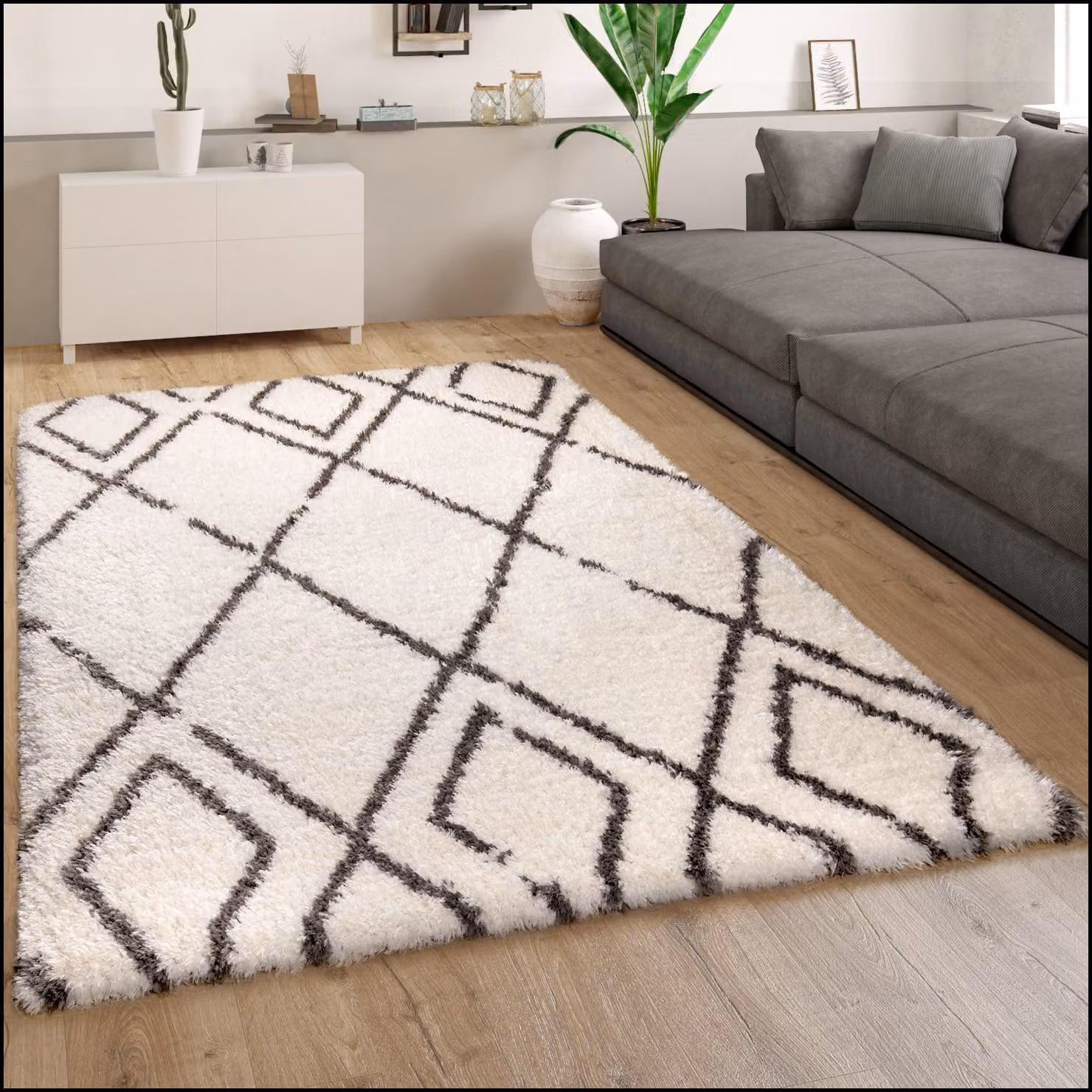 Tappeto a pelo alto Mahara beige in fibre sintetiche L: 60 cm, P: 90 cm – 2