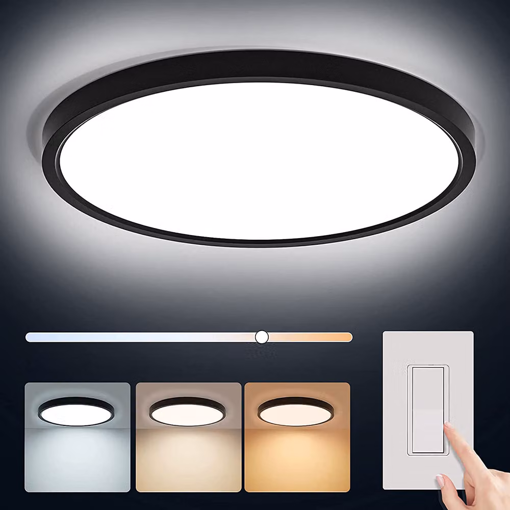 Plafoniera LED rotonda da 38 W con cambio di colore, 3 tonalità di luce, funzione memoria, per camera da letto, soggiorno, ufficio e cucina, φ40 cm, nera