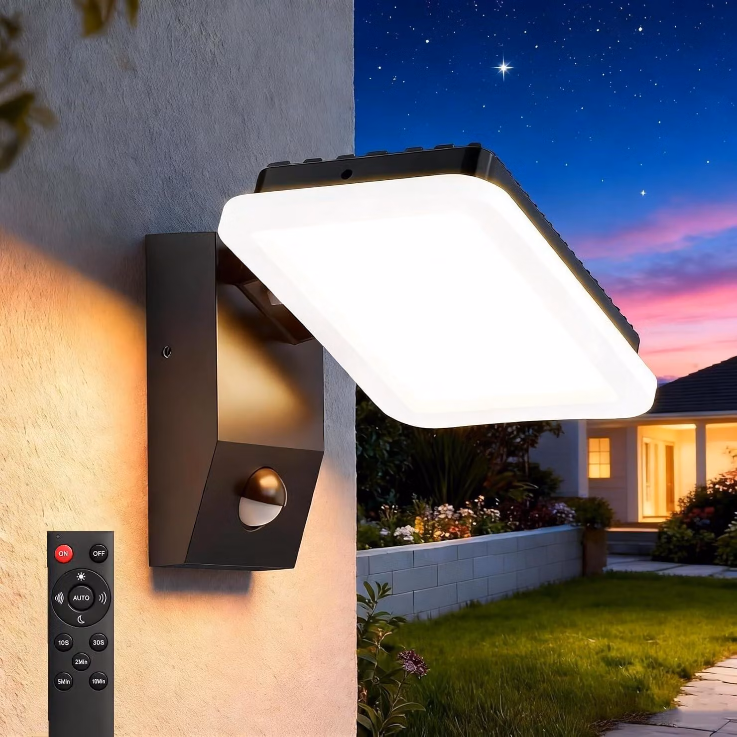 Lampada da parete a LED con sensore di movimento, grado di protezione IP65, 32W, 3040 lumen, colore nero/bianco