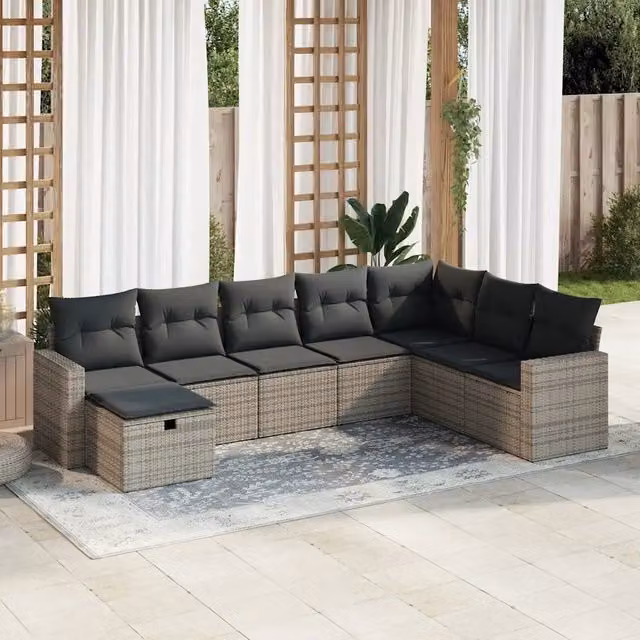 Set Divano da Giardino 8 pz con Cuscini Grigio in Polyrattan 3325436