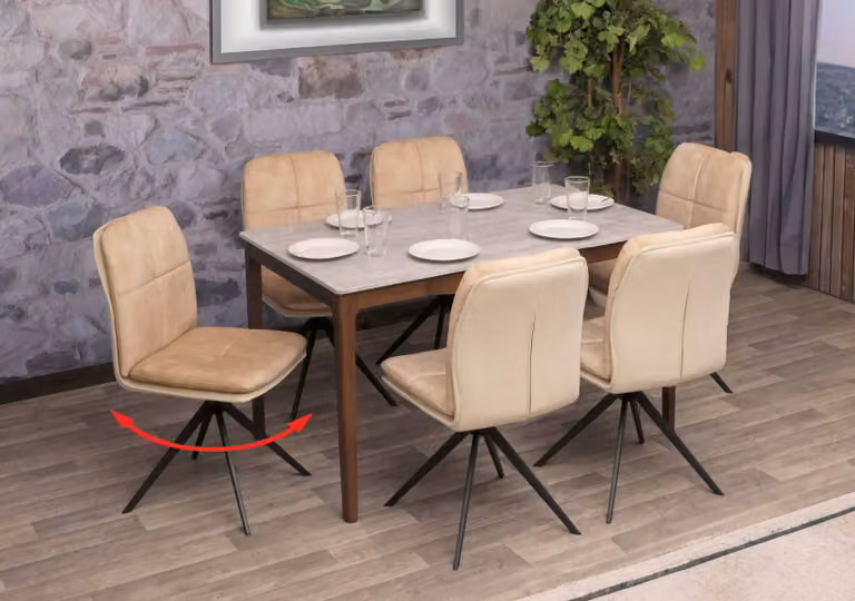 set di 6 sedie per sala da pranzo HWC-M68, poltrona da cucina, posizione girevole automatica, metallo tessuto/tessuto ~ beige