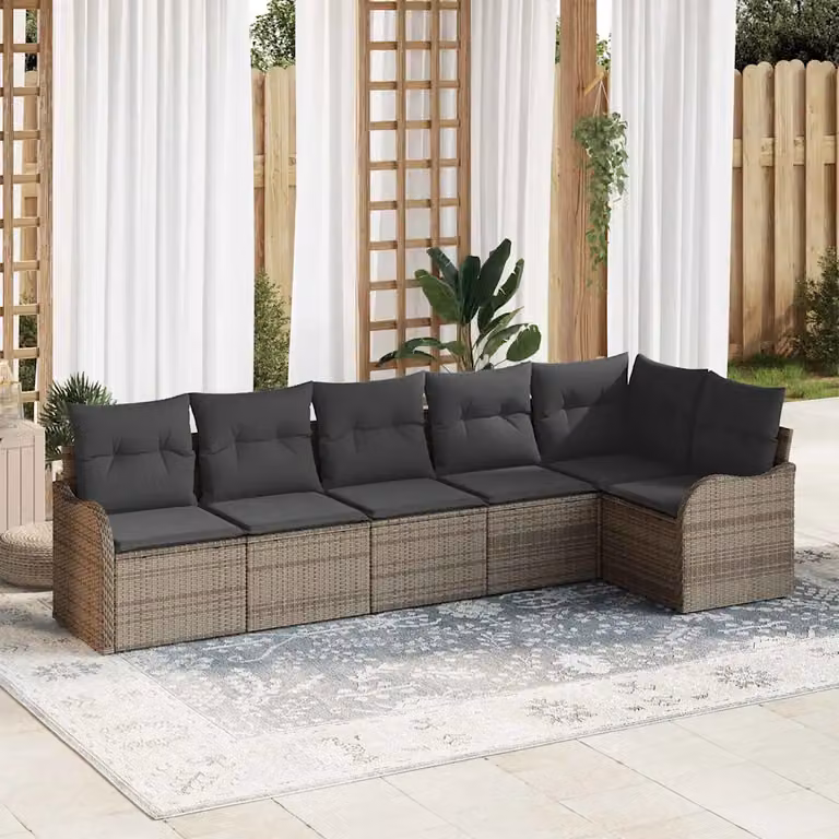 Set Divano da Giardino a L vidaXL in Polyrattan Grigio con 6 Sedute e Cuscini Imbottiti